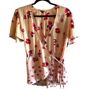 Sophie Rue Wrap Front Pink Floral Blouse L